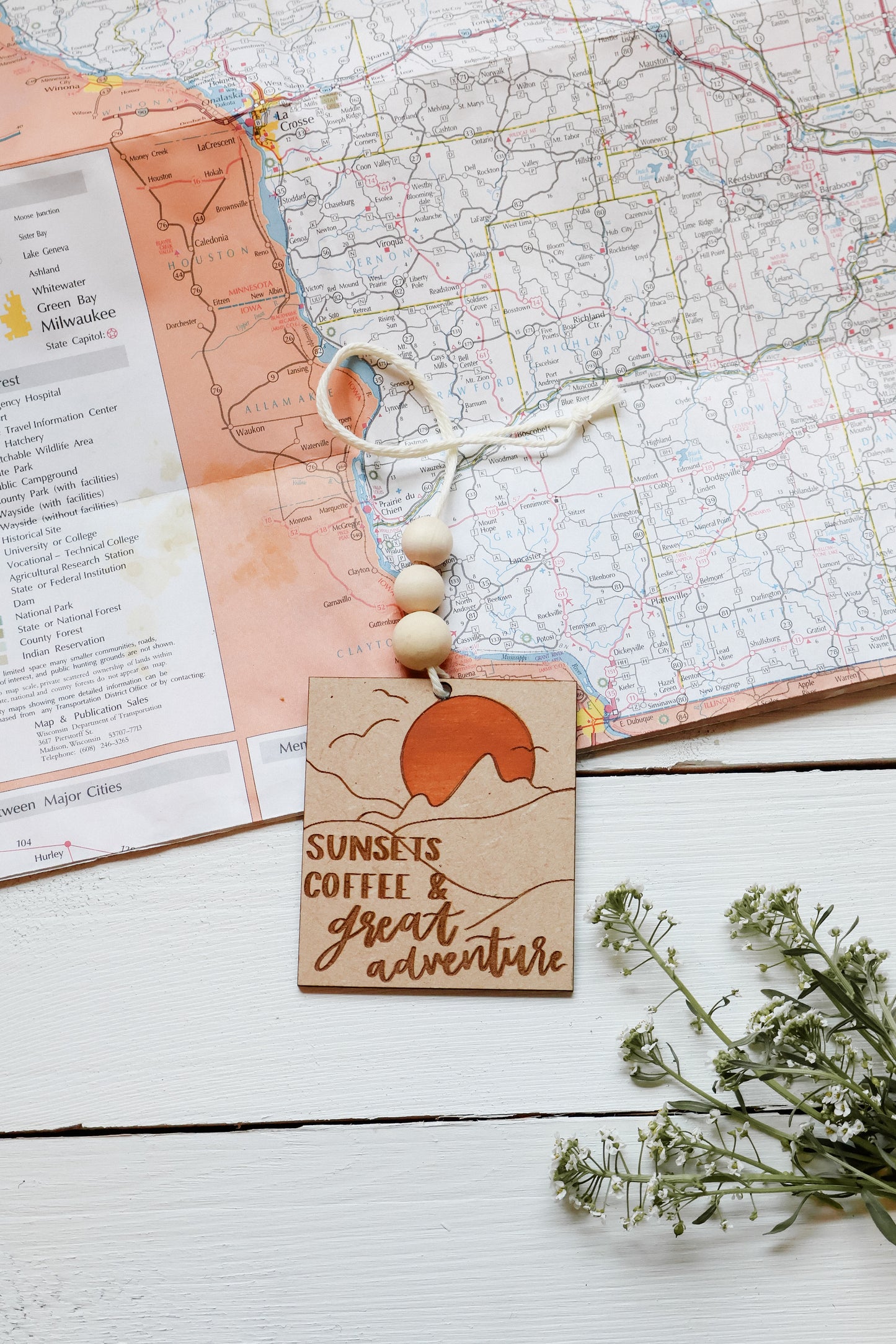 'Sunsets, Coffee and Great Adventure' Car Charm