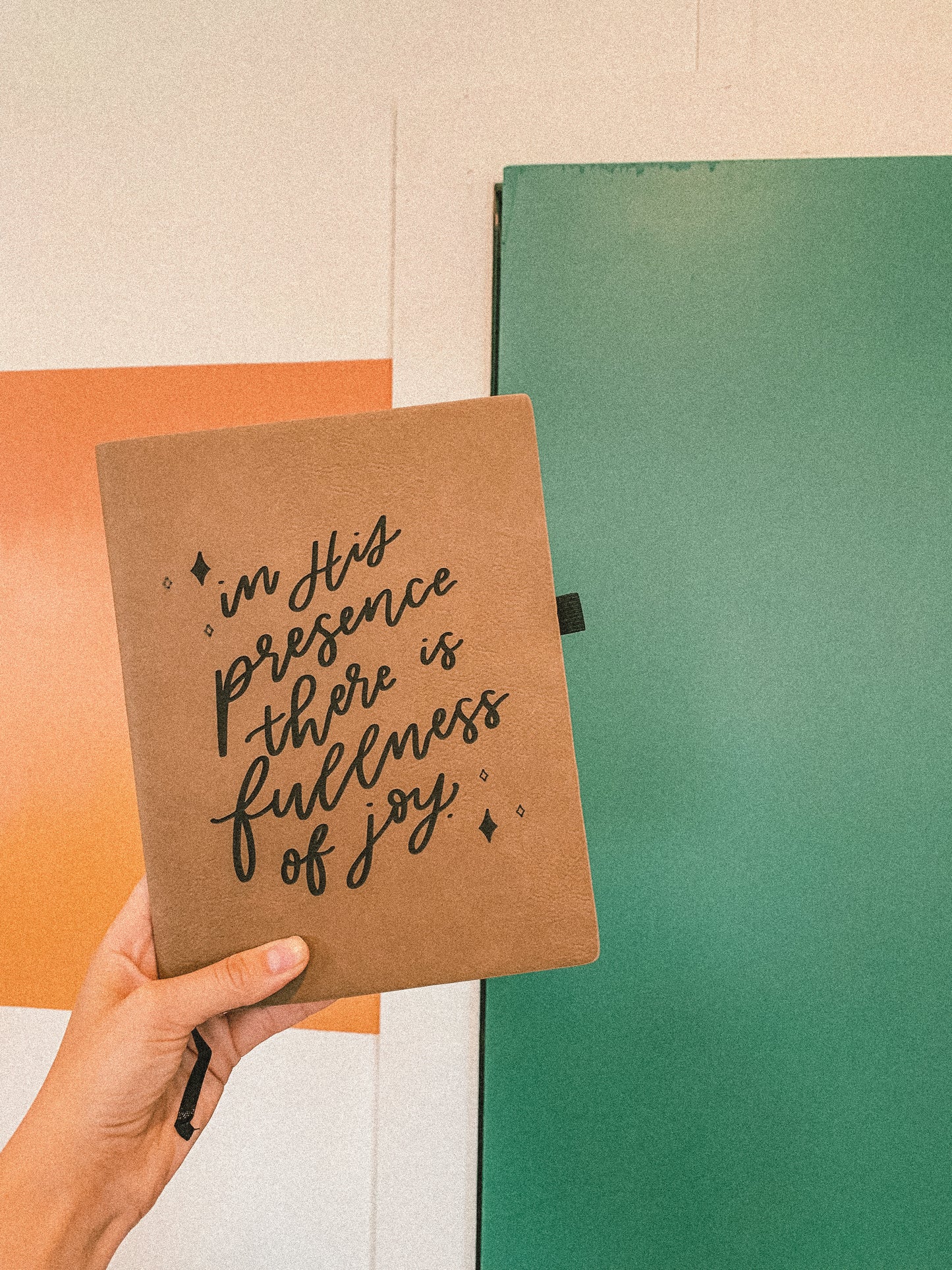 'In His presence there is fullness of joy' leather journal notebook