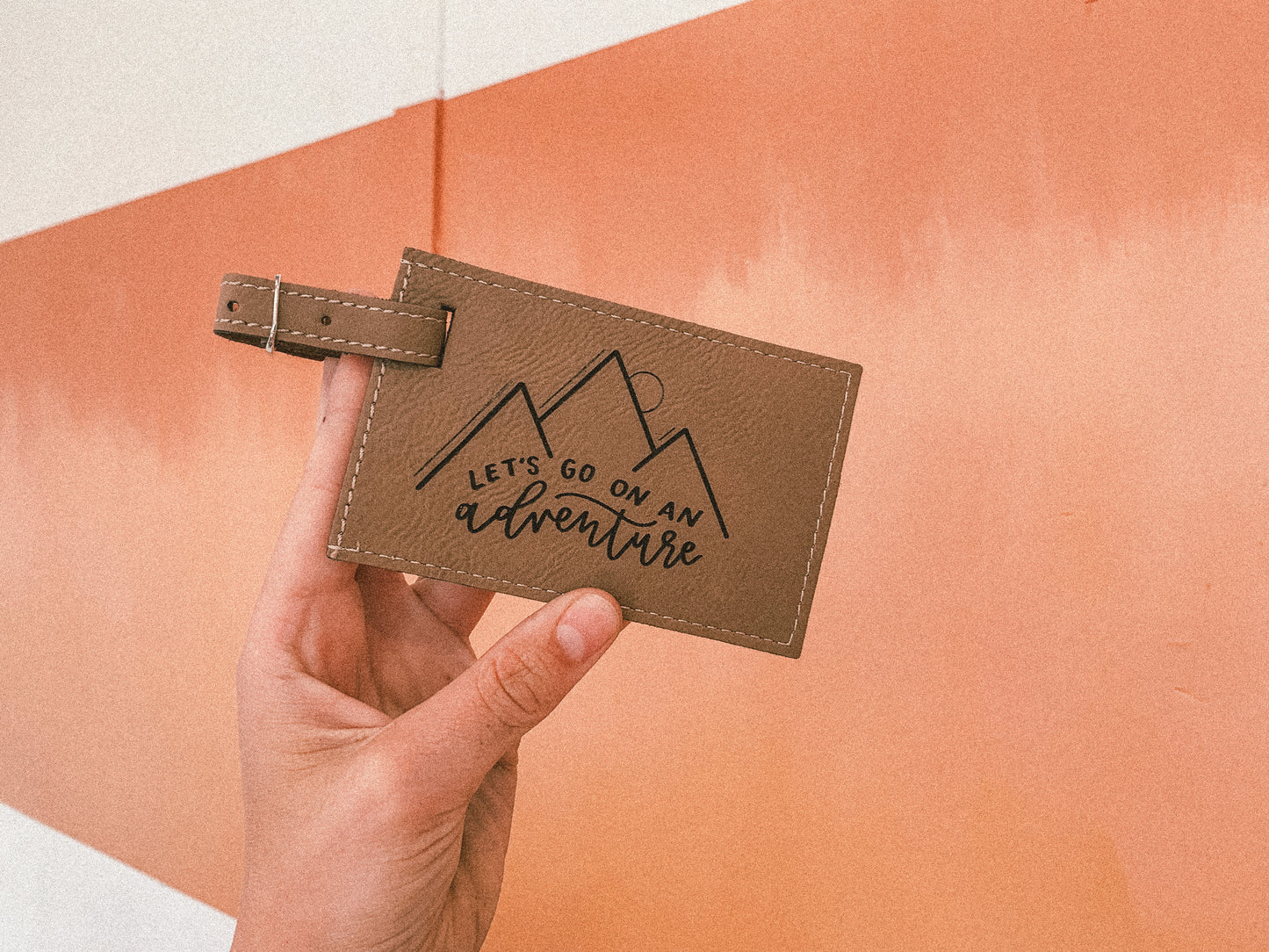 'Let's go on adventure' leather luggage tag
