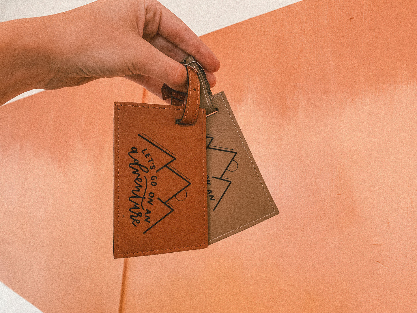 'Let's go on adventure' leather luggage tag