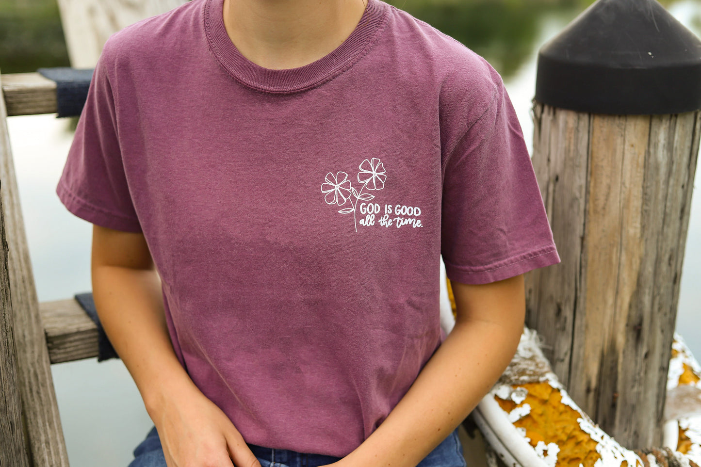'God is good all the time." handlettered t-shirt