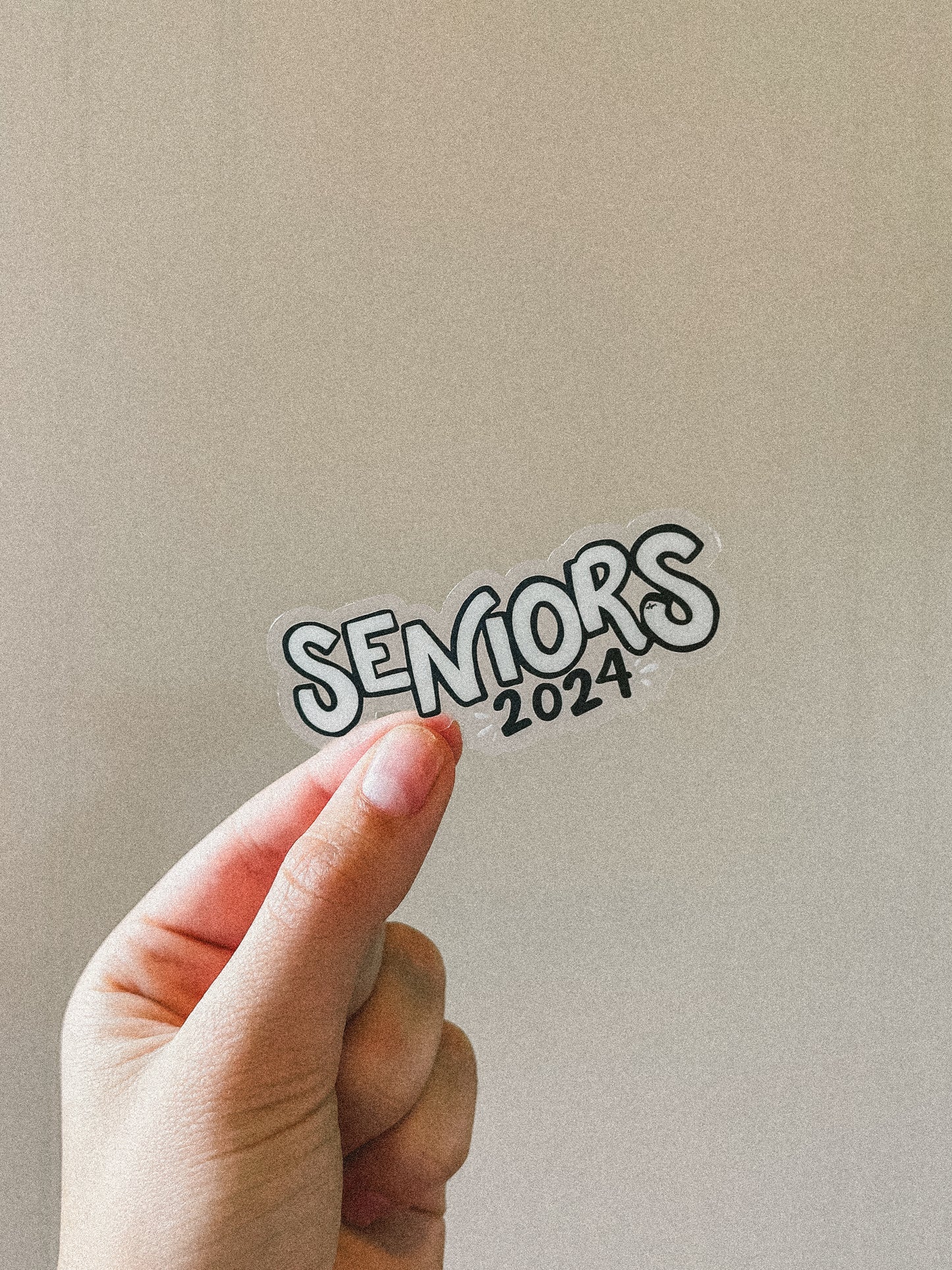 "Seniors 2024' handlettered clear sticker