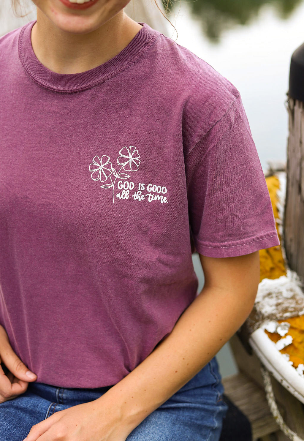 'God is good all the time." handlettered t-shirt