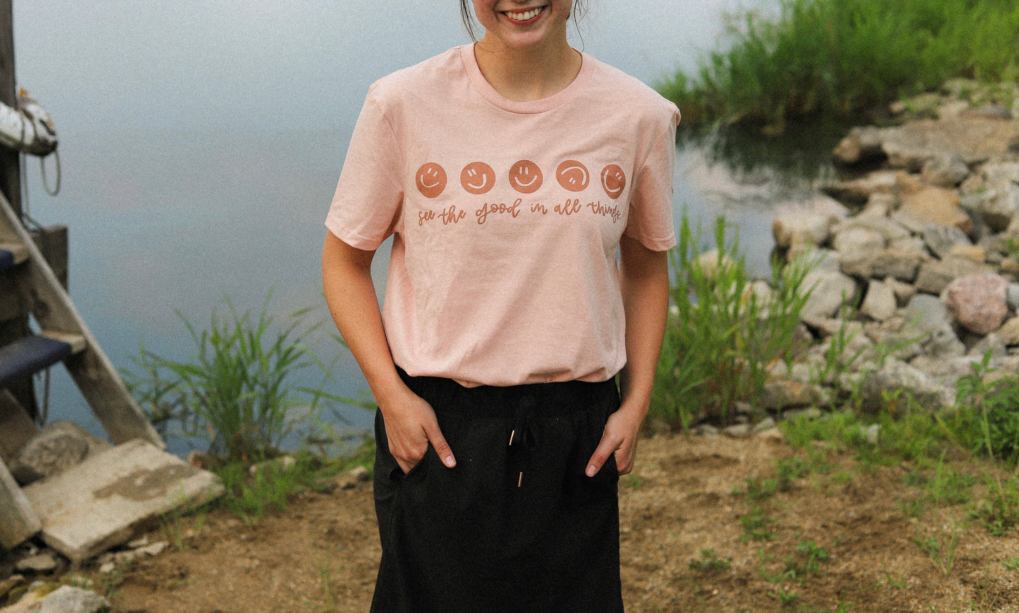 'See the good in all things" handlettered t-shirt