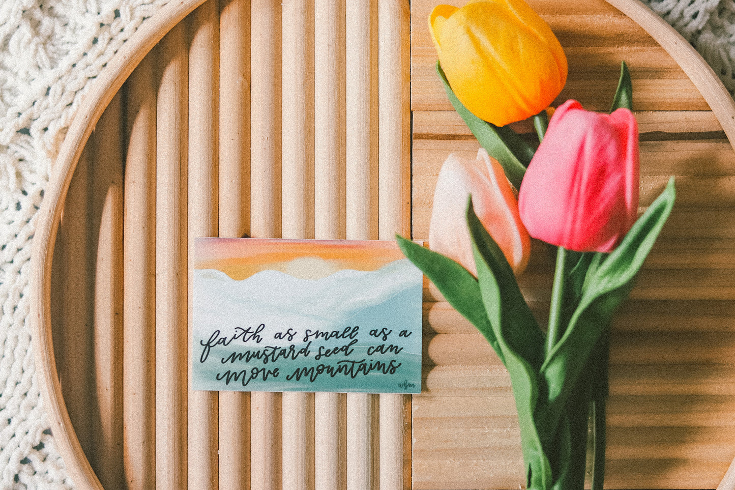 'Faith as small as a mustard seed can move mountains' handlettered sticker