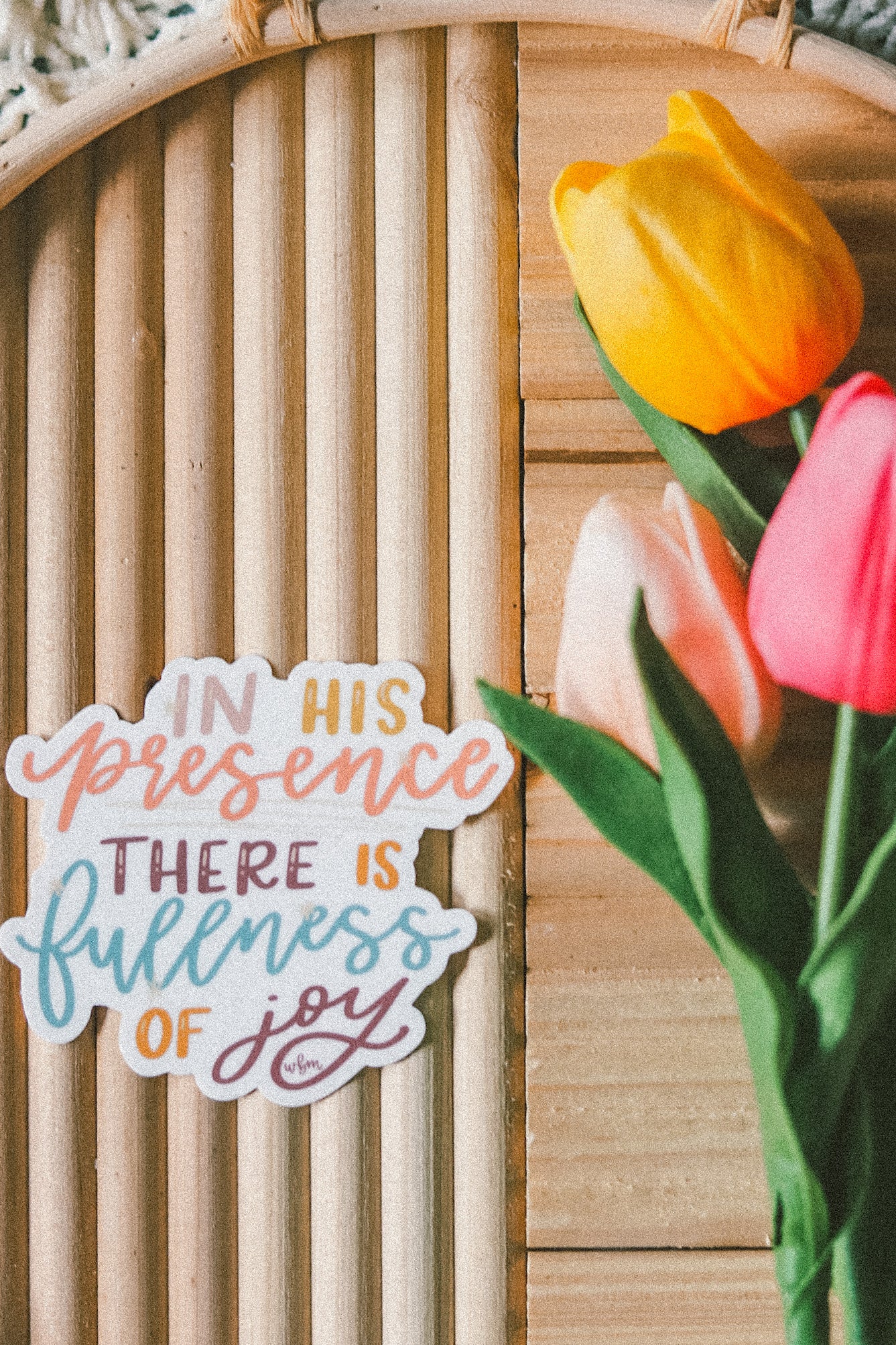 'In His presence there is fullness of joy' handlettered sticker