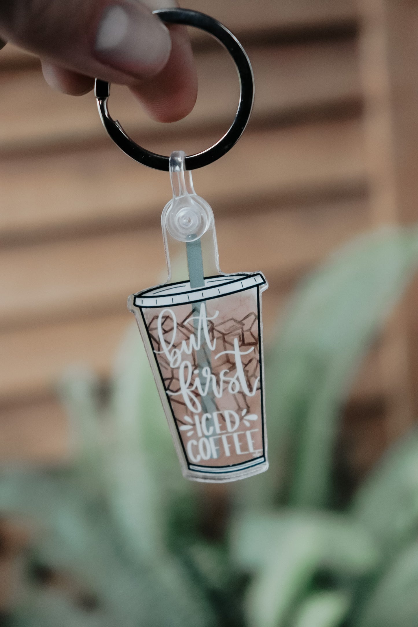"But first, iced coffee" acrylic keychain