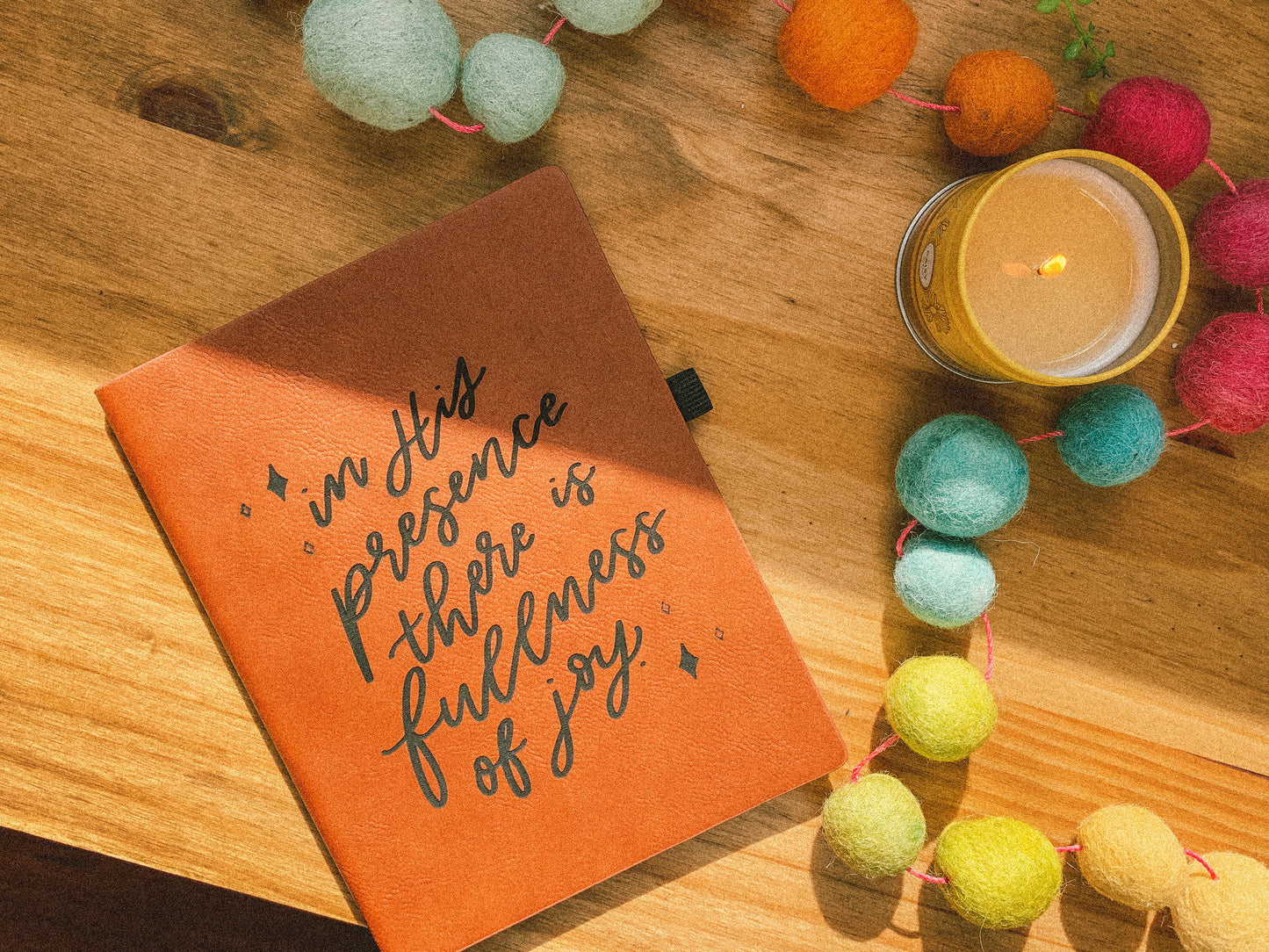 'In His presence there is fullness of joy' leather journal notebook