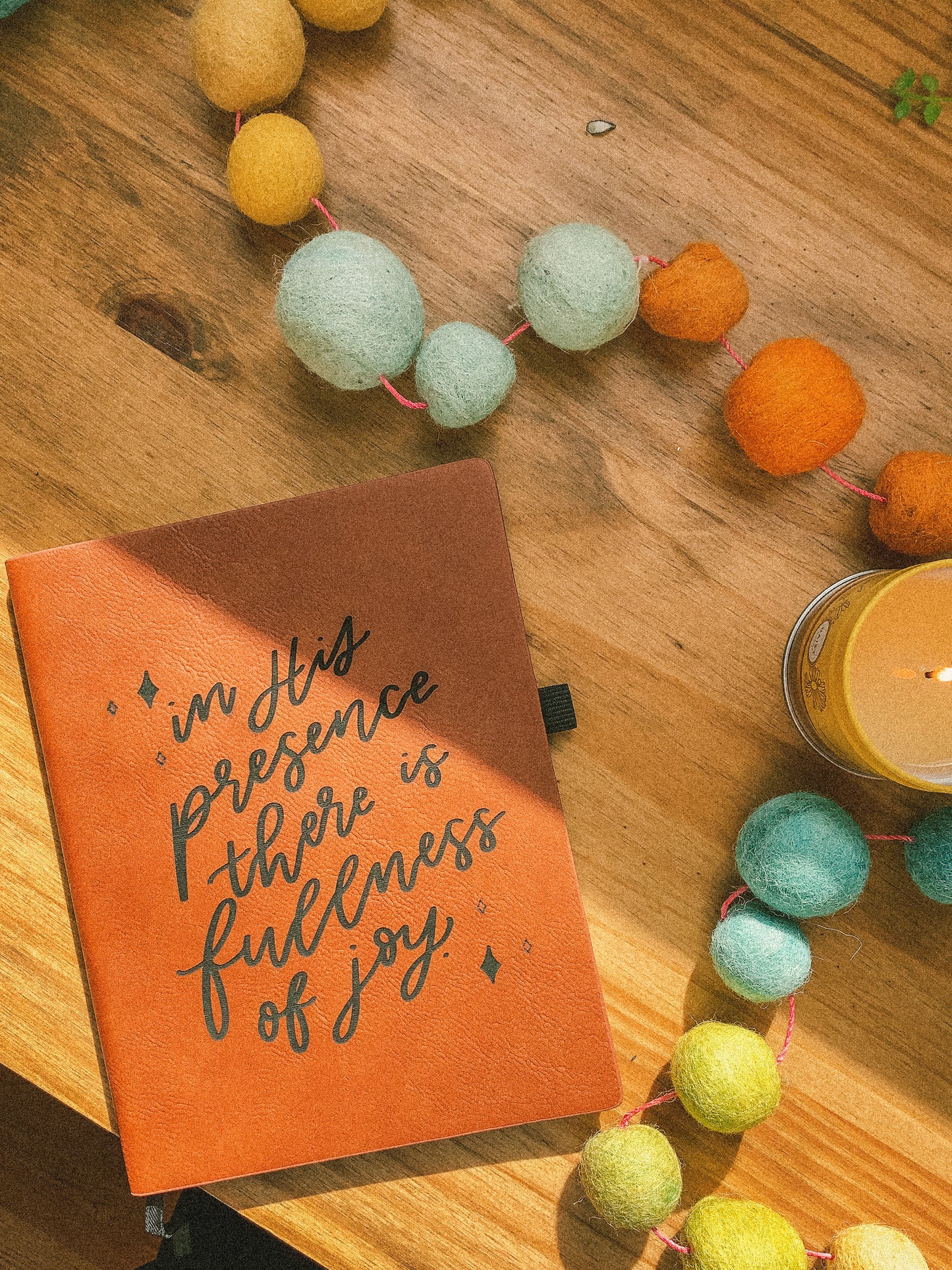 'In His presence there is fullness of joy' leather journal notebook