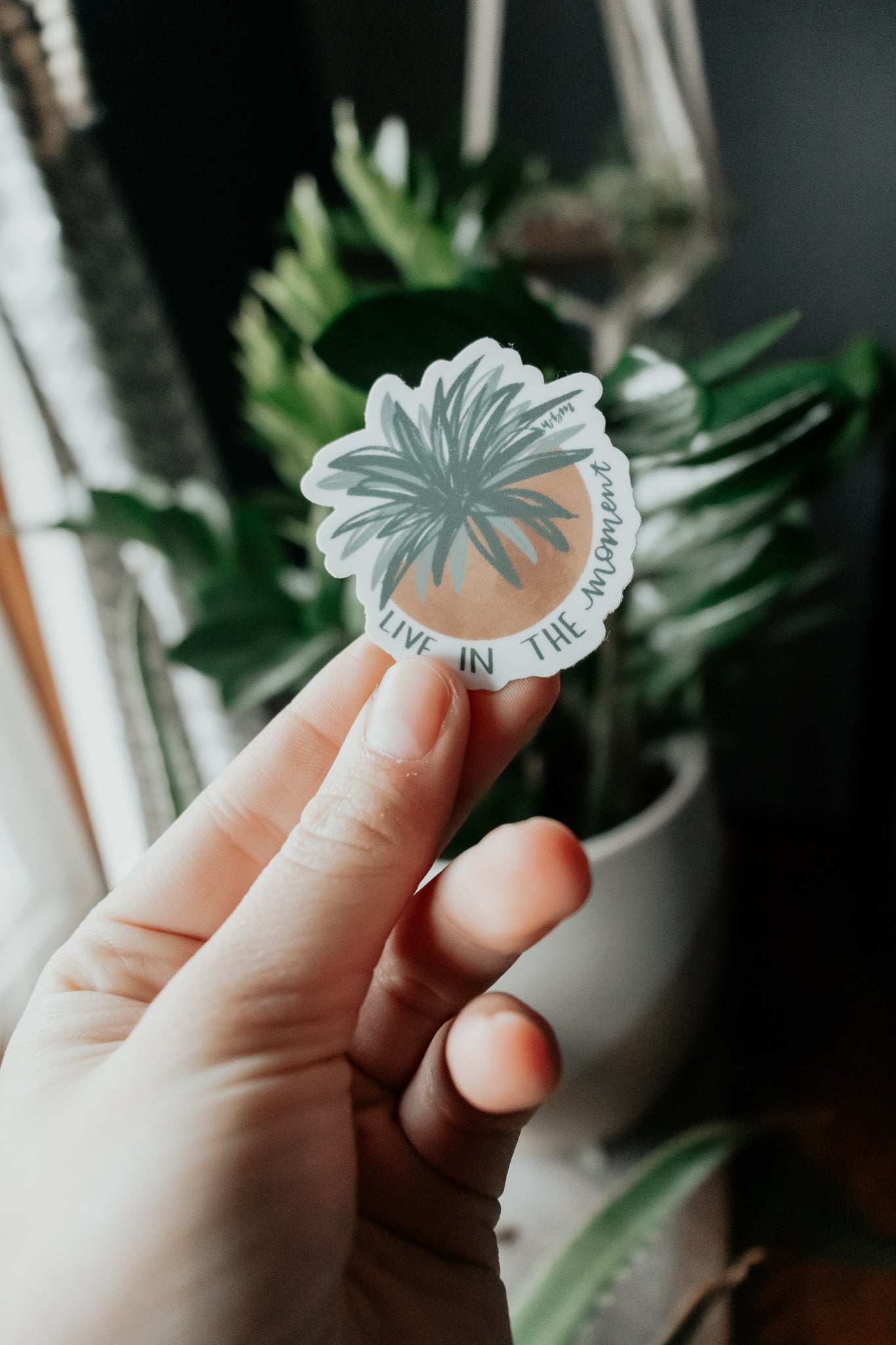 "Live in the moment" 3 x 3 handlettered sticker