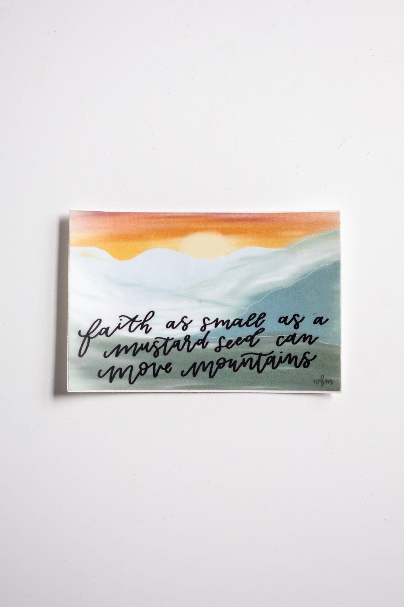 'Faith as small as a mustard seed can move mountains' handlettered sticker
