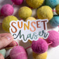 "Sunset Chaser' handlettered clear sticker