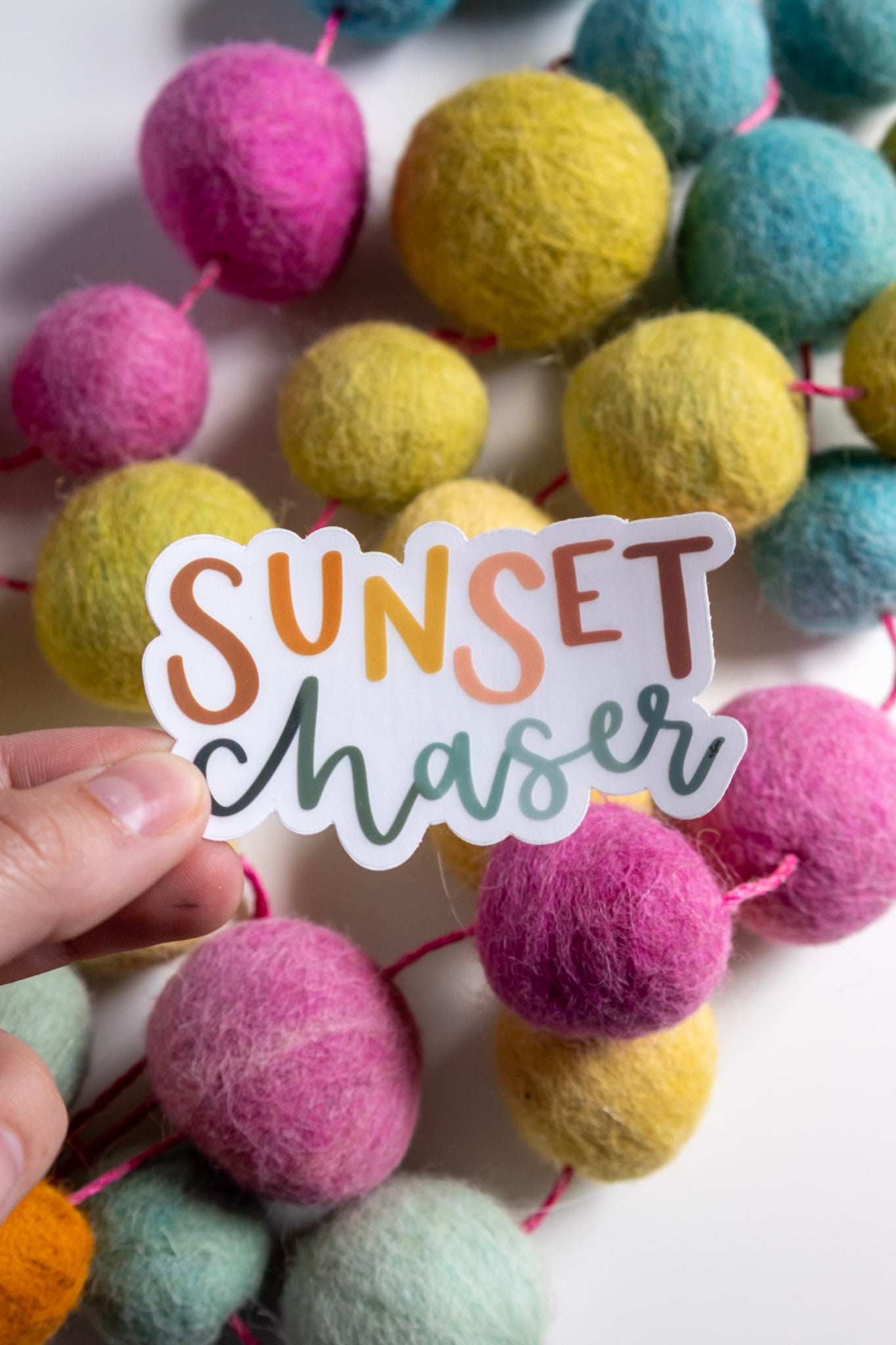 "Sunset Chaser' handlettered clear sticker