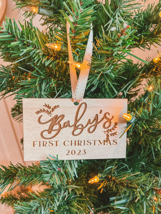 'Baby's First Christmas 2023' wood engraved ornament