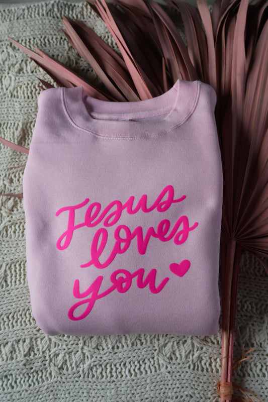 Jesus Loves You handlettered crewneck