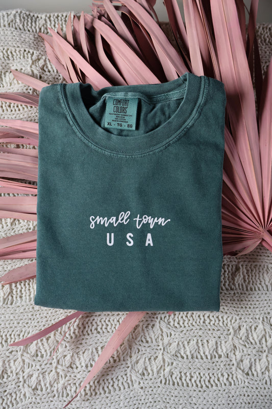 Small Town USA handlettered t-shirt