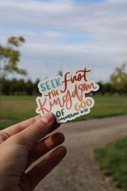 Seek First | handlettered sticker