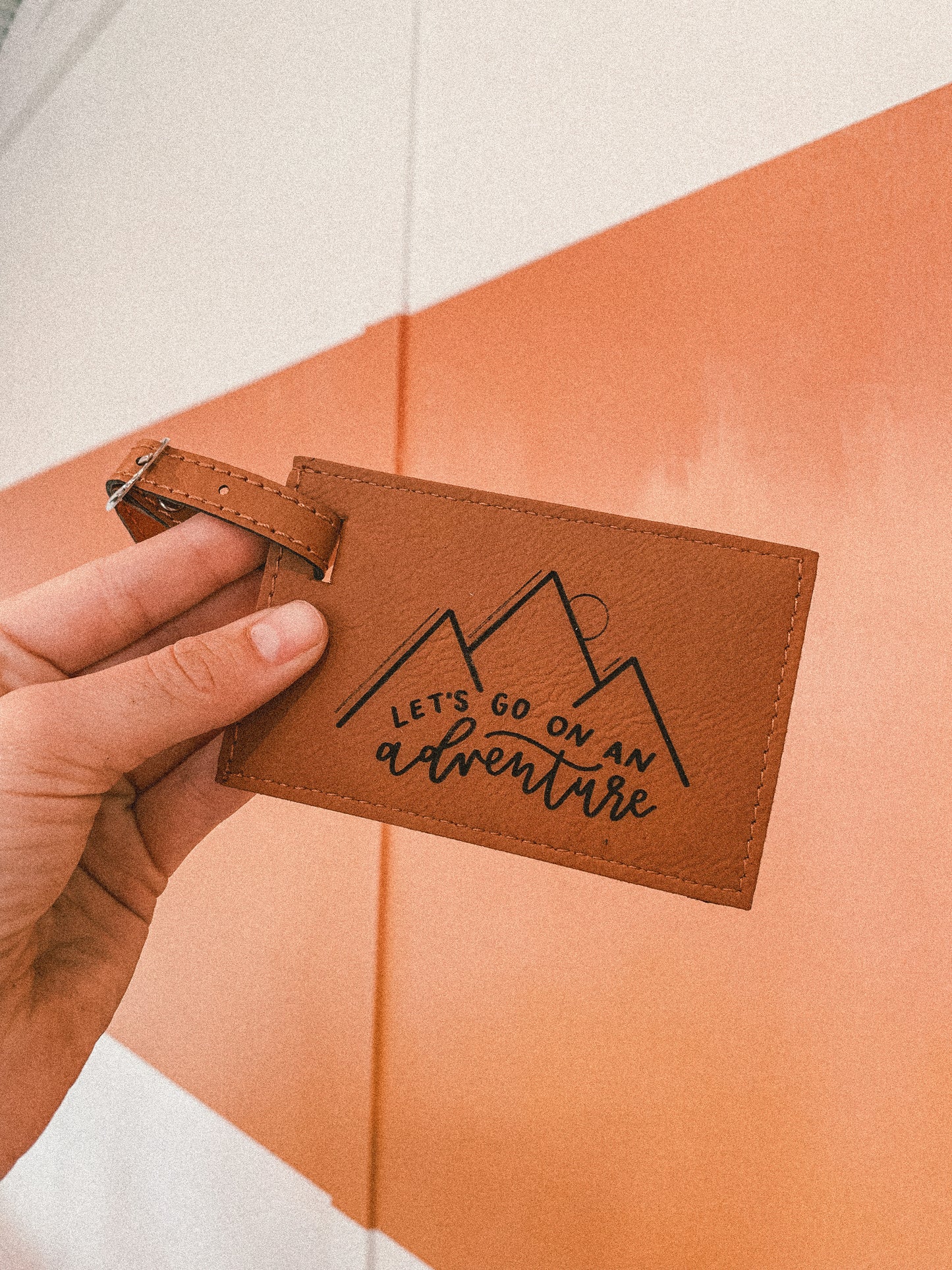 'Let's go on adventure' leather luggage tag