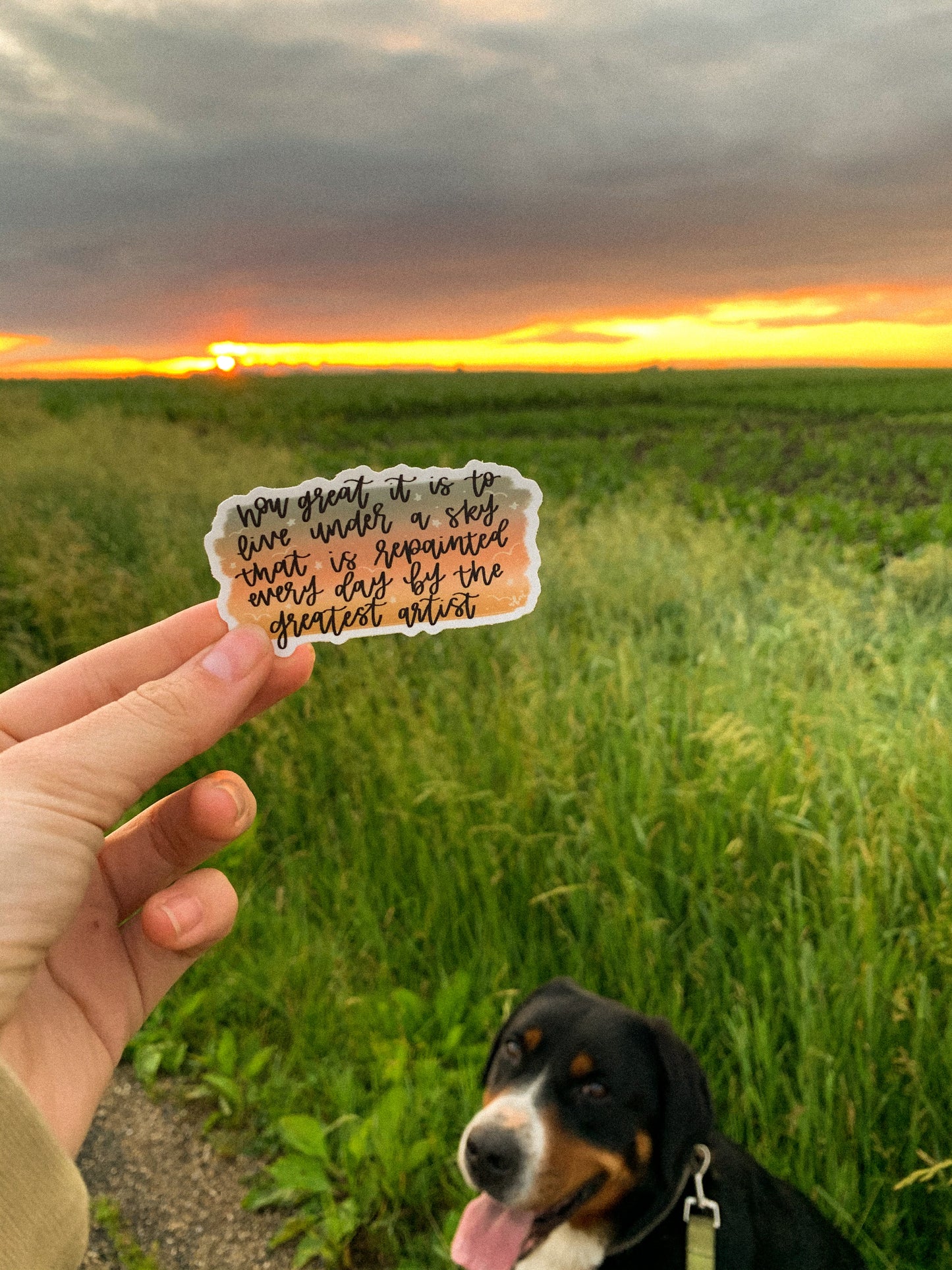 ‘How great it is to live under a sky....' handlettered sticker