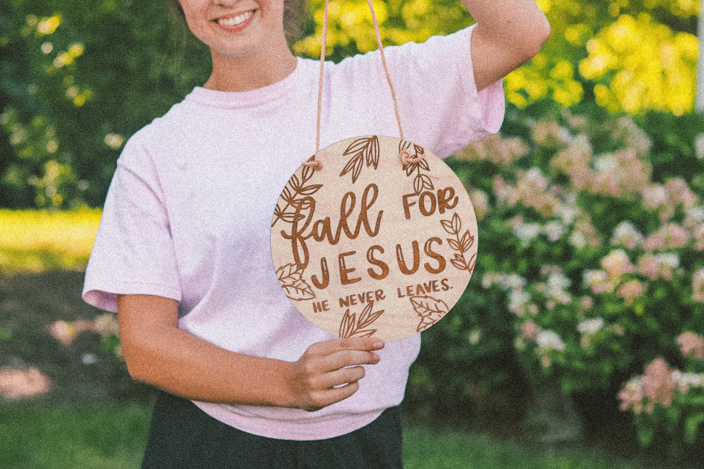 Laser engraved hanging wood sign with leather straps