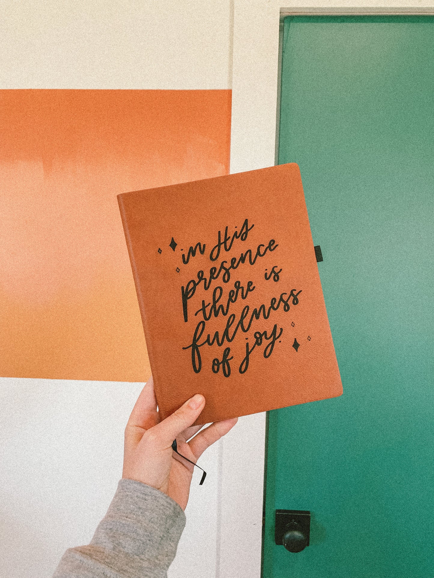 'In His presence there is fullness of joy' leather journal notebook