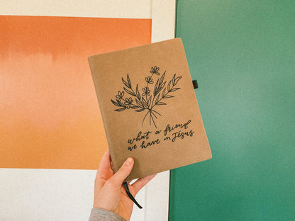 'What a friend we have in Jesus' floral leather journal notebook